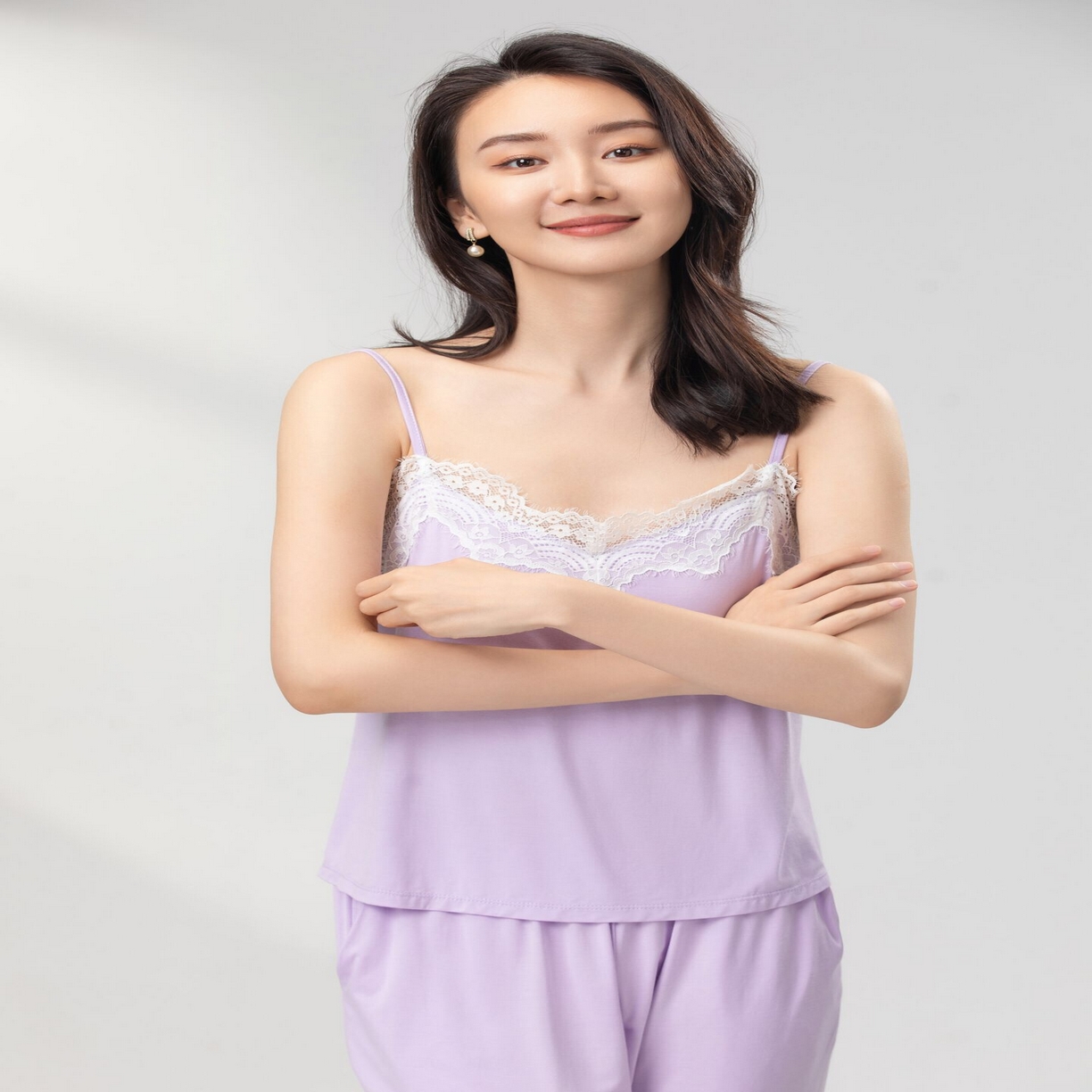 91家纺网 家纺一手货源 找家纺 妍景2025新款莫代尔吊带长裤套装 紫色