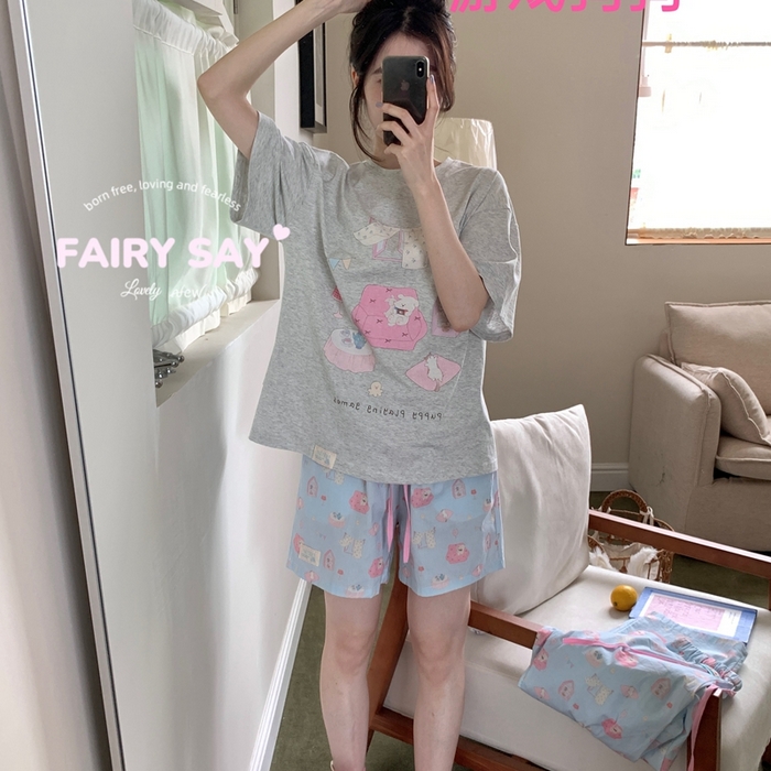 91家纺网 家纺一手货源 找家纺 妍景2025新款宅家少女睡衣短袖短裤 一口兔兔