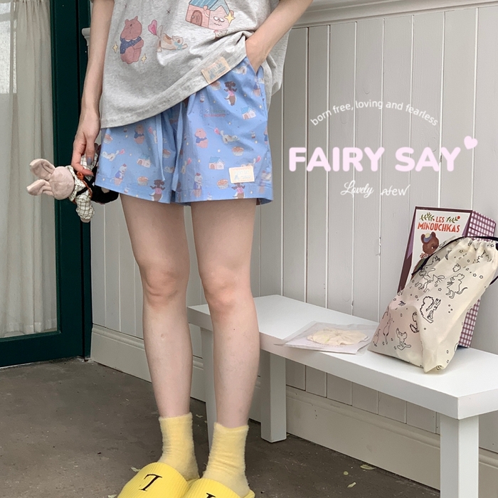 91家纺网 家纺一手货源 找家纺 妍景2025新款宅家少女睡衣短袖短裤 臭屁猫咪灰