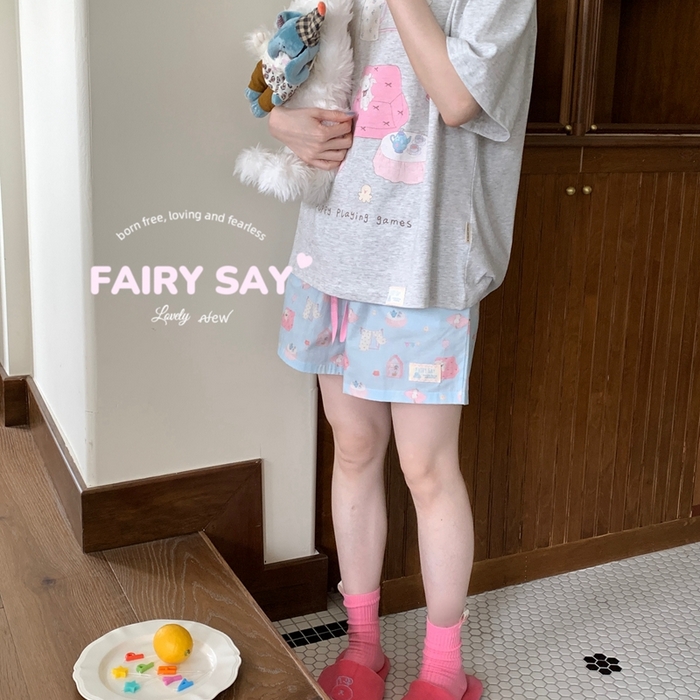 91家纺网 家纺一手货源 找家纺 妍景2025新款宅家少女睡衣短袖短裤 游戏狗狗