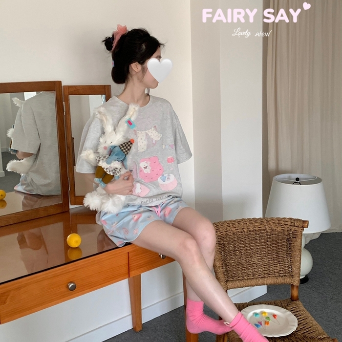 91家纺网 家纺一手货源 找家纺 妍景2025新款宅家少女睡衣短袖短裤 游戏狗狗