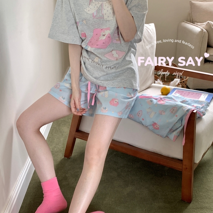 91家纺网 家纺一手货源 找家纺 妍景2025新款宅家少女睡衣短袖短裤 游戏狗狗