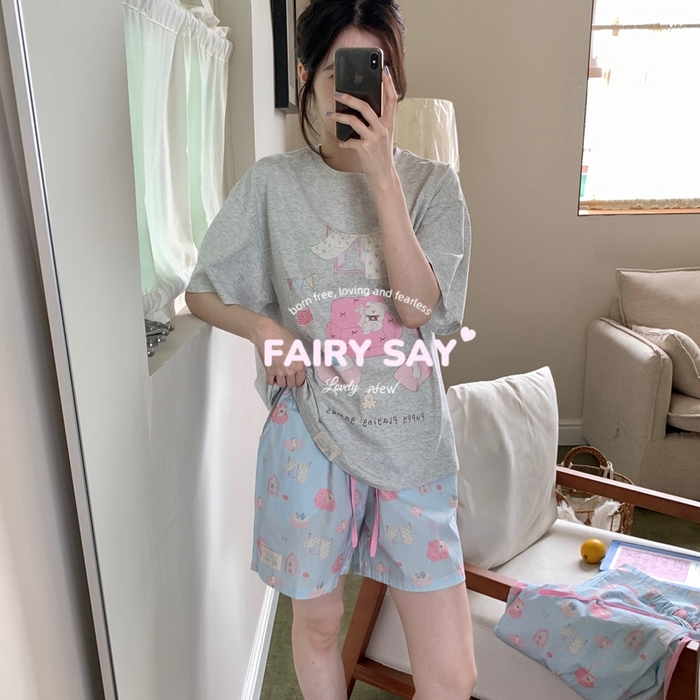 91家纺网 家纺一手货源 找家纺 妍景2025新款宅家少女睡衣短袖短裤 游戏狗狗