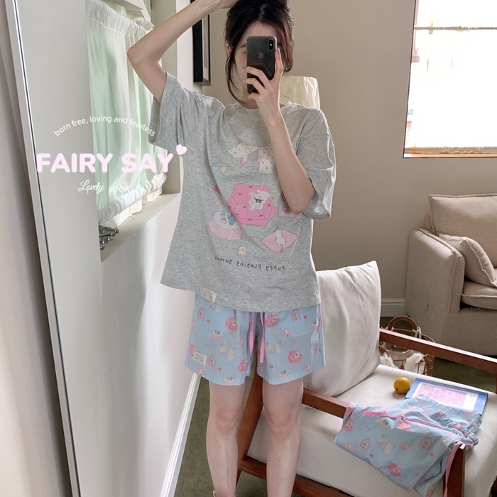 91家纺网 家纺一手货源 找家纺 妍景2025新款宅家少女睡衣短袖短裤 游戏狗狗