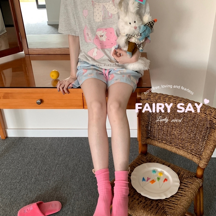 91家纺网 家纺一手货源 找家纺 妍景2025新款宅家少女睡衣短袖短裤 游戏狗狗