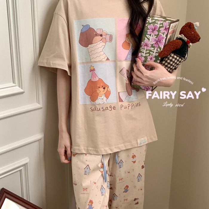 91家纺网 家纺一手货源 找家纺 妍景2025新款宅家少女睡衣短袖短裤 外拍狗狗