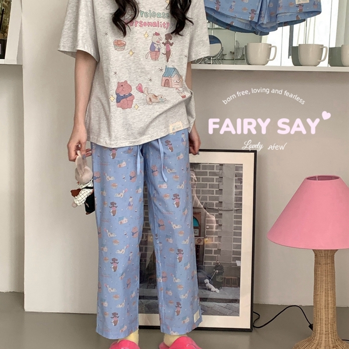 妍景2025新款宅家少女睡衣短袖长裤 臭屁猫咪灰