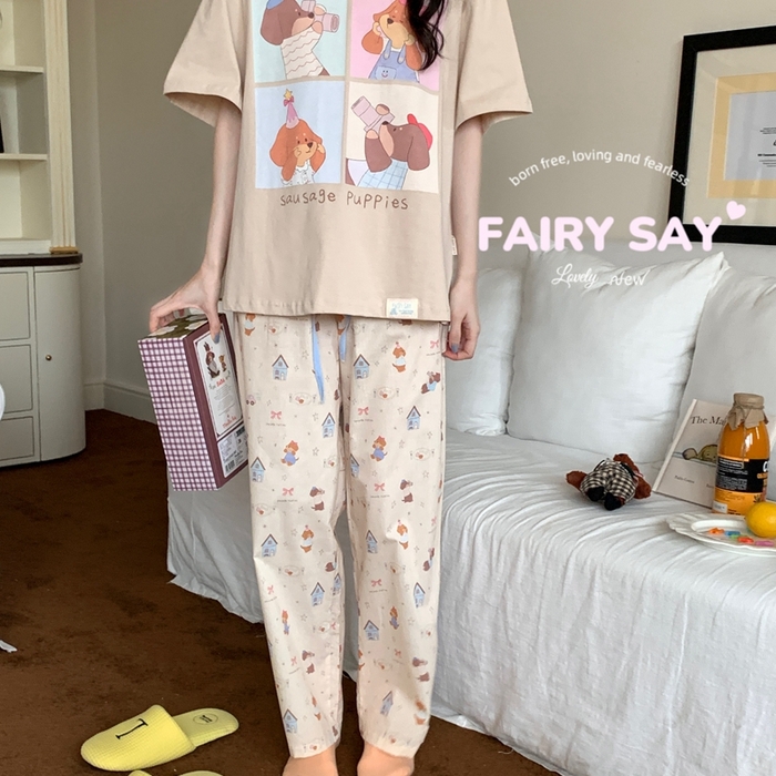 妍景2025新款宅家少女睡衣短袖长裤 游戏狗狗