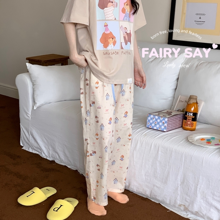 91家纺网 家纺一手货源 找家纺 妍景2025新款宅家少女睡衣短袖长裤 游戏狗狗