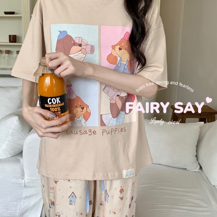 91家纺网 家纺一手货源 找家纺 妍景2025新款宅家少女睡衣短袖长裤 游戏狗狗