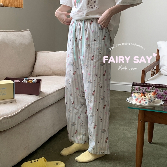 91家纺网 家纺一手货源 找家纺 妍景2025新款宅家少女睡衣短袖长裤 一口兔兔