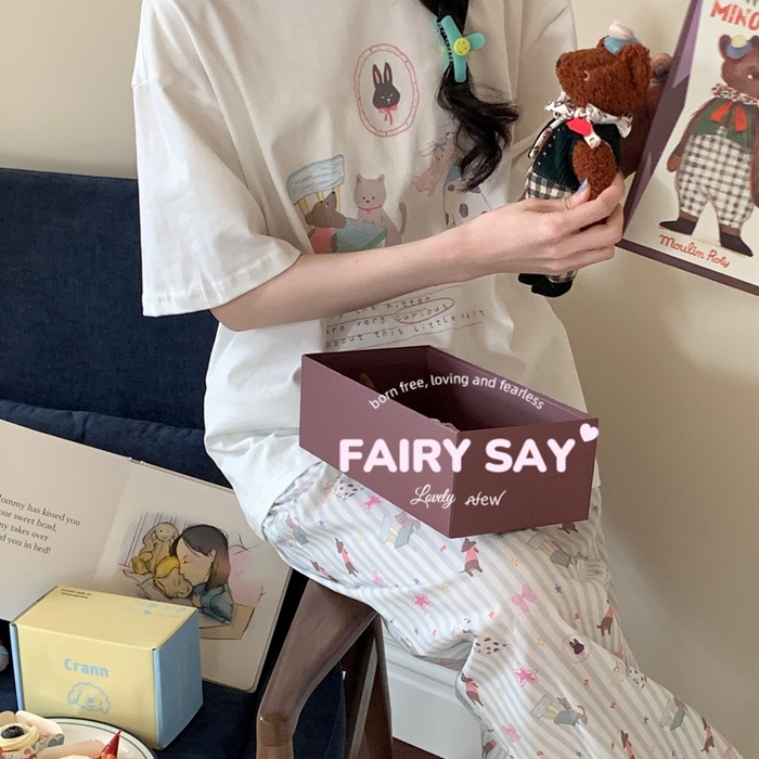 91家纺网 家纺一手货源 找家纺 妍景2025新款宅家少女睡衣短袖长裤 一口兔兔