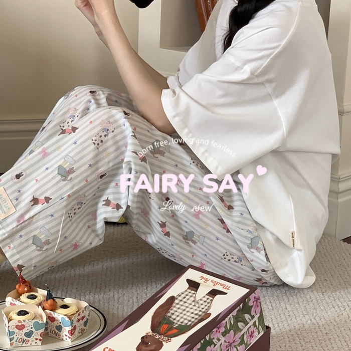 91家纺网 家纺一手货源 找家纺 妍景2025新款宅家少女睡衣短袖长裤 一口兔兔