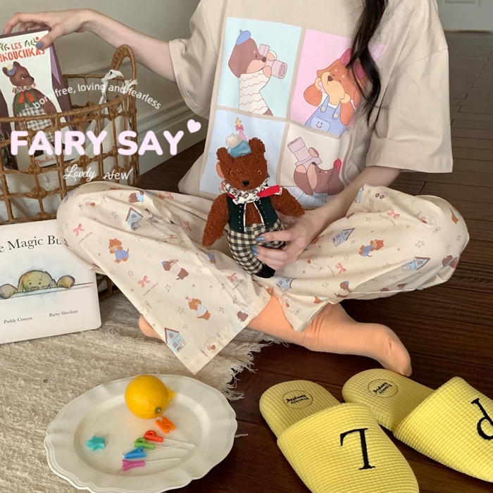 91家纺网 家纺一手货源 找家纺 妍景2025新款宅家少女睡衣短袖长裤 外拍狗狗