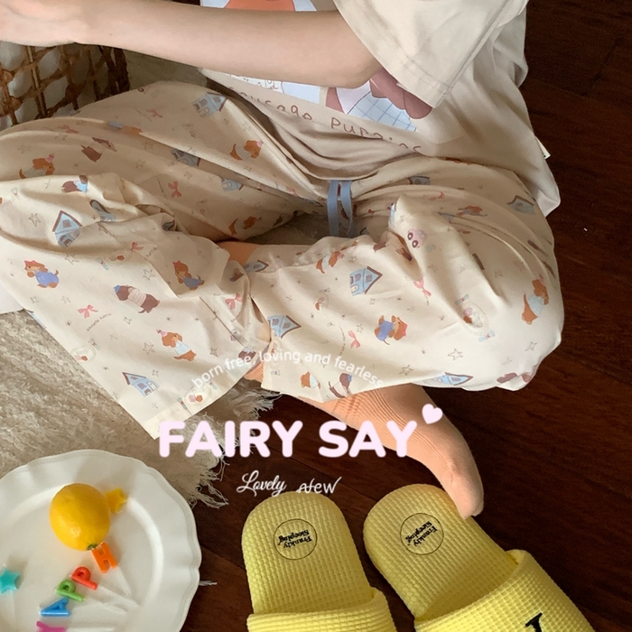 91家纺网 家纺一手货源 找家纺 妍景2025新款宅家少女睡衣短袖长裤 外拍狗狗