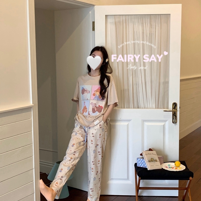 91家纺网 家纺一手货源 找家纺 妍景2025新款宅家少女睡衣短袖长裤 外拍狗狗