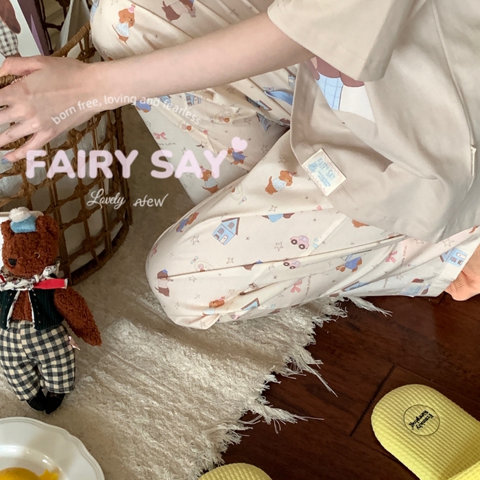 91家纺网 家纺一手货源 找家纺 妍景2025新款宅家少女睡衣短袖长裤 外拍狗狗