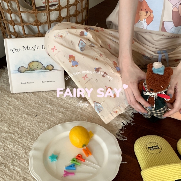 91家纺网 家纺一手货源 找家纺 妍景2025新款宅家少女睡衣短袖长裤 外拍狗狗