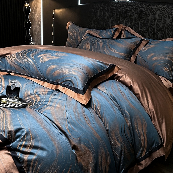 91家纺网 家纺一手货源 找家纺 仰望纺织2025新款高端色织大提花专柜加厚四件套韩式轻奢四件套 卡布奇诺