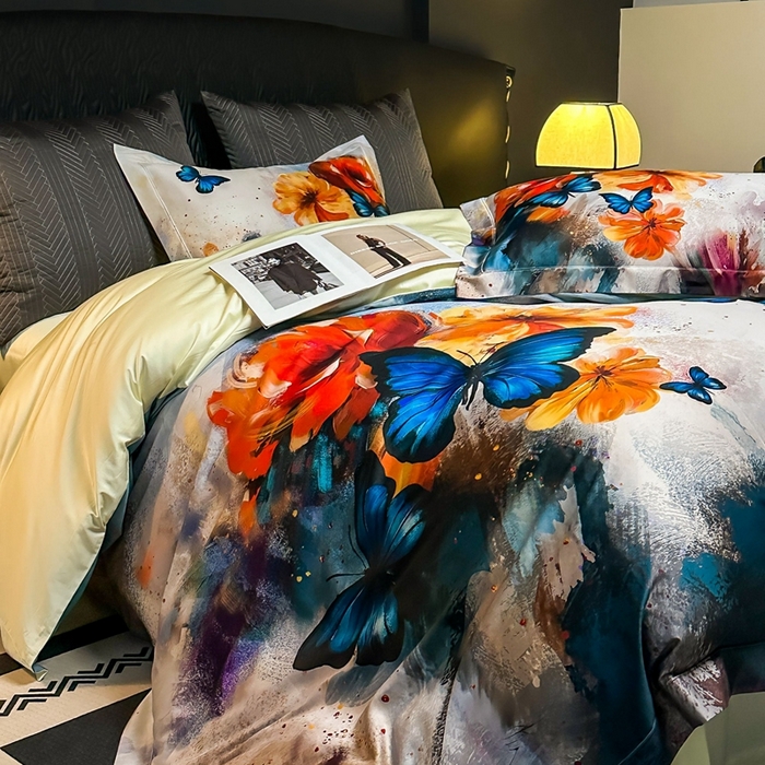 91家纺网 家纺一手货源 找家纺 仰望纺织2025新款高端色织大提花专柜加厚四件套韩式轻奢四件套 梦蝶