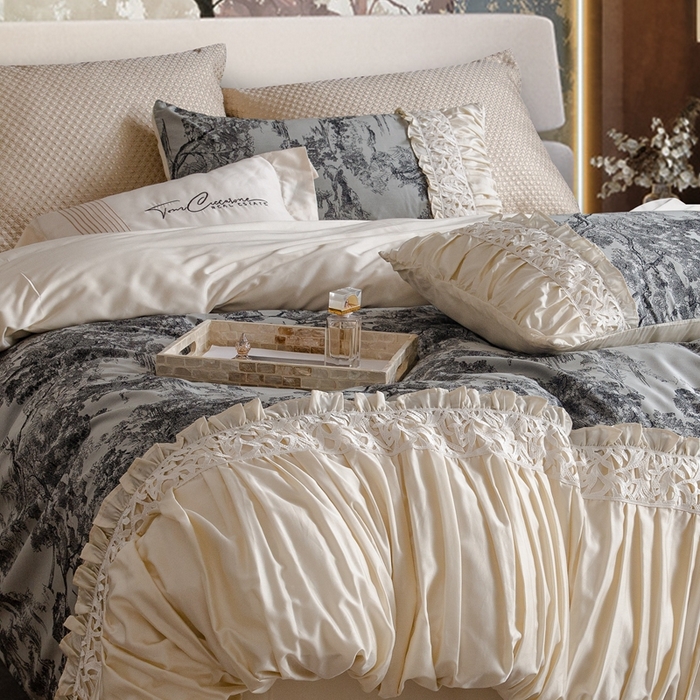 91家纺网 家纺一手货源 找家纺 仰望纺织2025新款高端色织大提花专柜加厚四件套韩式轻奢四件套 普罗旺斯