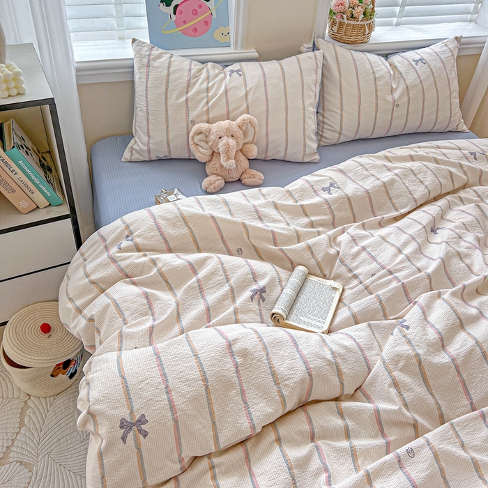 91家纺网 家纺一手货源 找家纺 一比一 2026新款云感皱皱双层纱四件套-简单款情人节