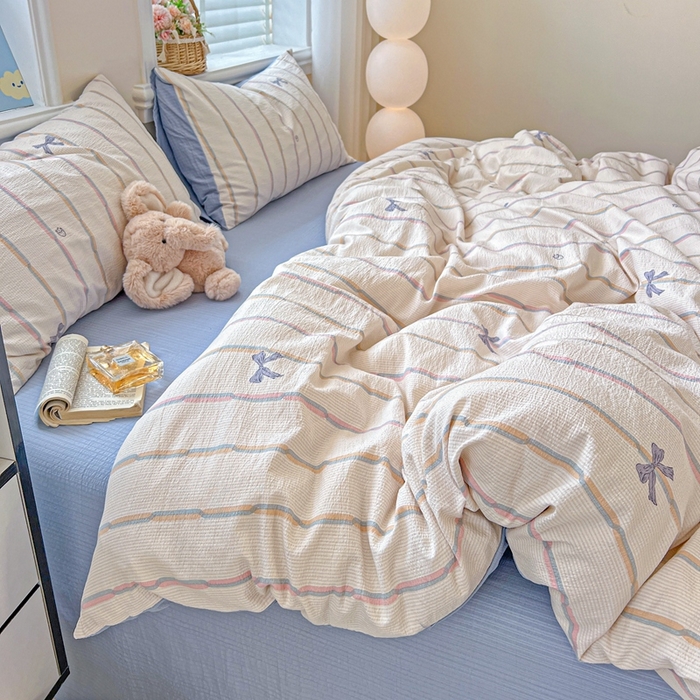 91家纺网 家纺一手货源 找家纺 一比一 2026新款云感皱皱双层纱四件套-简单款情人节