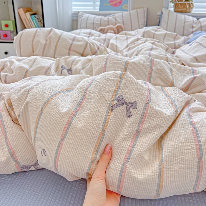 91家纺网 家纺一手货源 找家纺 一比一 2026新款云感皱皱双层纱四件套-简单款情人节