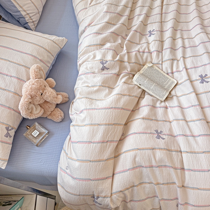 91家纺网 家纺一手货源 找家纺 一比一 2026新款云感皱皱双层纱四件套-简单款情人节