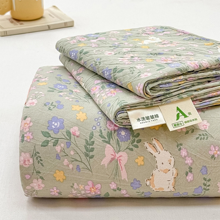 小叮当家纺仓储工厂店 （提供买家秀 爆款花型 不断货）2025新款水洗皱皱棉印花小清新四件套 花里