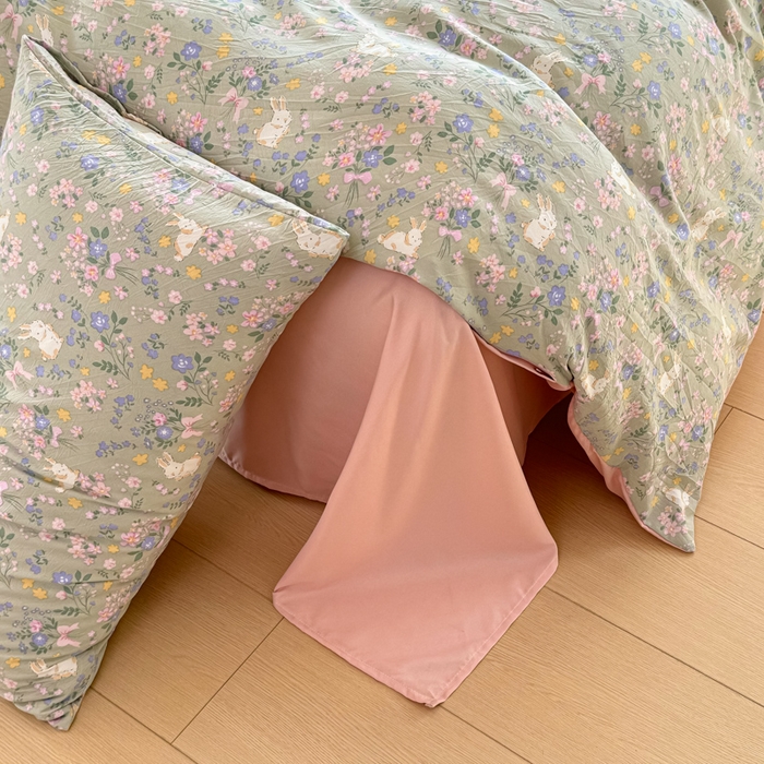 91家纺网 家纺一手货源 找家纺 小叮当家纺仓储工厂店 （提供买家秀 爆款花型 不断货）2025新款水洗皱皱棉印花小清新四件套 花里