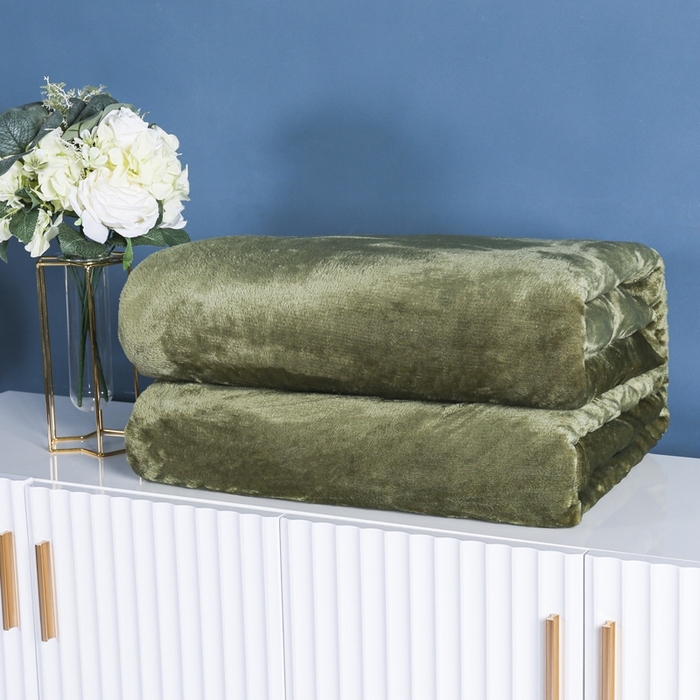 91家纺网 家纺一手货源 找家纺 胜百毛毯2025新款素色200克法兰绒毯 军绿