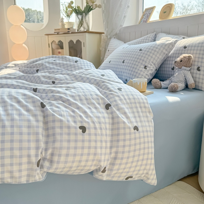 91家纺网 家纺一手货源 找家纺 小叮当家纺仓储工厂店 （提供买家秀 爆款花型 不断货）2025新款水洗皱皱棉印花小清新四件套 初遇