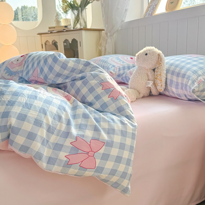 91家纺网 家纺一手货源 找家纺 小叮当家纺仓储工厂店 （提供买家秀 爆款花型 不断货）2025新款水洗皱皱棉印花小清新四件套 蛋糕喵