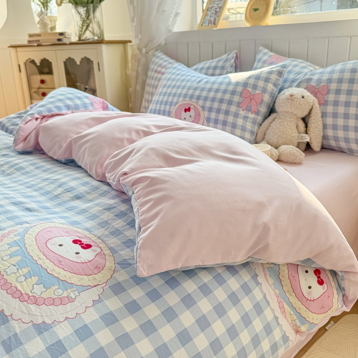 91家纺网 家纺一手货源 找家纺 小叮当家纺仓储工厂店 （提供买家秀 爆款花型 不断货）2025新款水洗皱皱棉印花小清新四件套 蛋糕喵