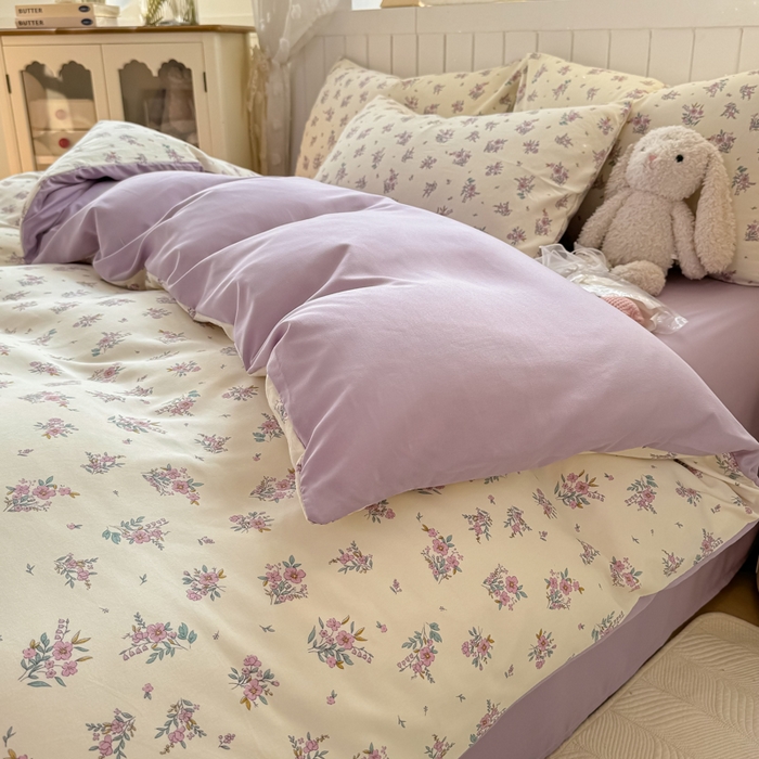 91家纺网 家纺一手货源 找家纺 小叮当家纺仓储工厂店 （提供买家秀 爆款花型 不断货）2025新款水洗皱皱棉印花小清新四件套 初颜