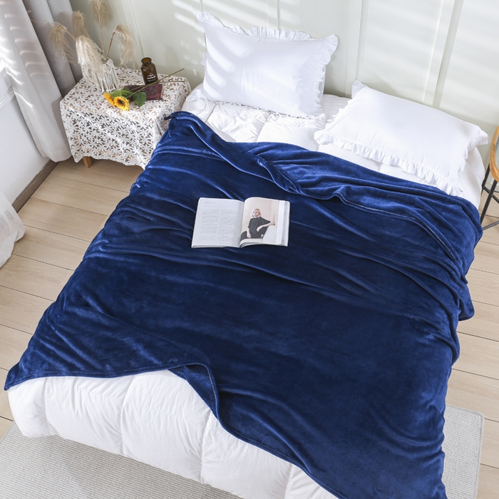 91家纺网 家纺一手货源 找家纺 胜百毛毯2025新款素色200克法兰绒毯 藏青