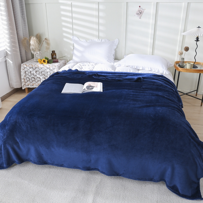 91家纺网 家纺一手货源 找家纺 胜百毛毯2025新款素色200克法兰绒毯 藏青