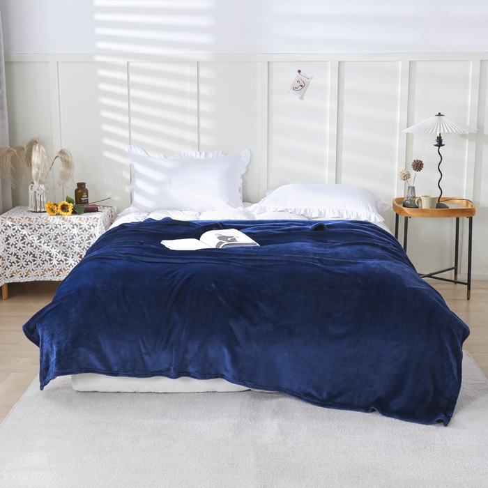 91家纺网 家纺一手货源 找家纺 胜百毛毯2025新款素色200克法兰绒毯 藏青