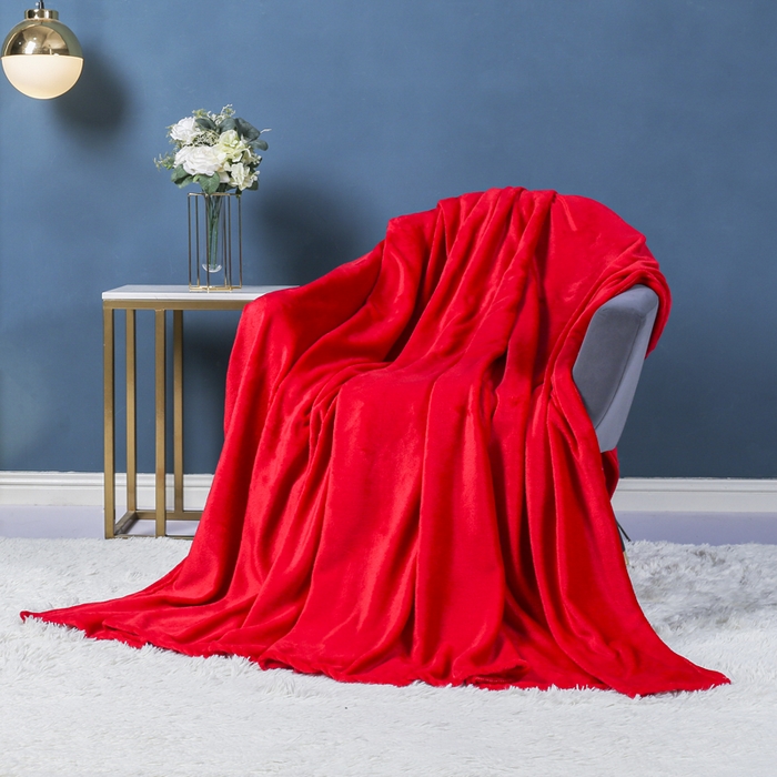 胜百毛毯2025新款素色200克法兰绒毯 大红