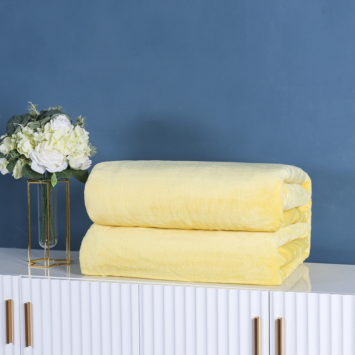 91家纺网 家纺一手货源 找家纺 胜百毛毯2025新款素色200克法兰绒毯 鹅黄