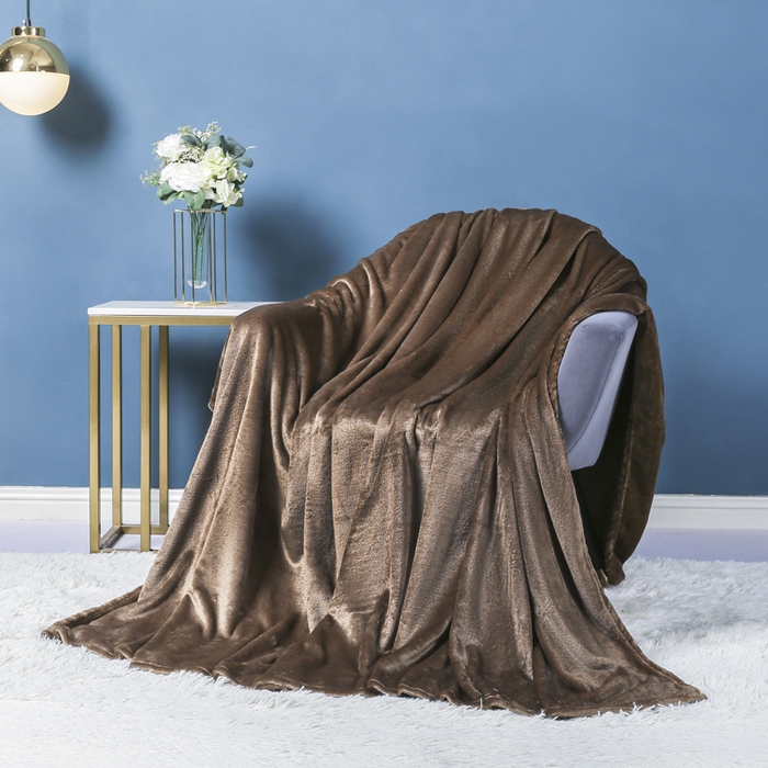 胜百毛毯2025新款素色200克法兰绒毯 咖啡