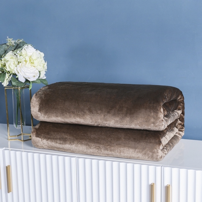 91家纺网 家纺一手货源 找家纺 胜百毛毯2025新款素色200克法兰绒毯 咖啡