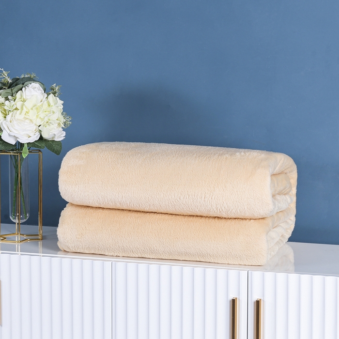 91家纺网 家纺一手货源 找家纺 胜百毛毯2025新款素色200克法兰绒毯 米棕