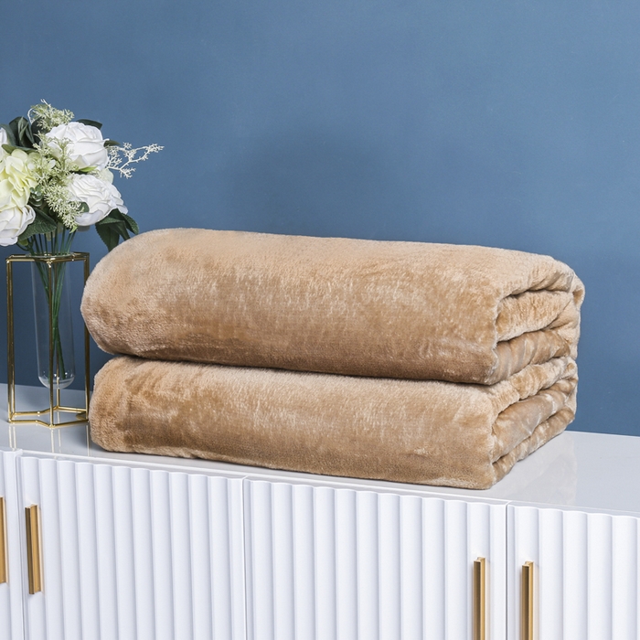 91家纺网 家纺一手货源 找家纺 胜百毛毯2025新款素色200克法兰绒毯 驼色