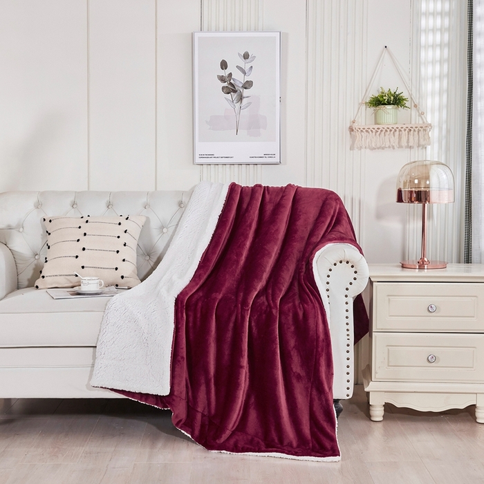 胜百毛毯 2025新款平方克重200克双面法兰绒毛毯 酒红