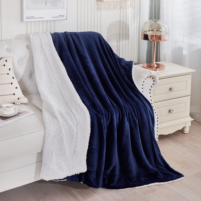 胜百毛毯 2025新款平方克重200克双面法兰绒毛毯 深蓝