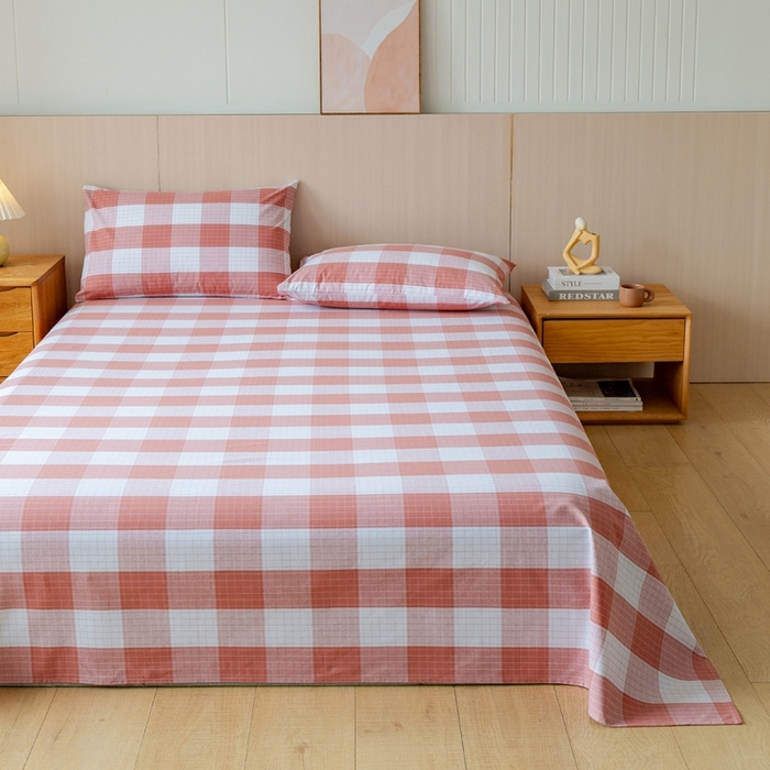 91家纺网 家纺一手货源 找家纺 居美良品2025新款100%全棉色织老粗布床单 素雅-粉格