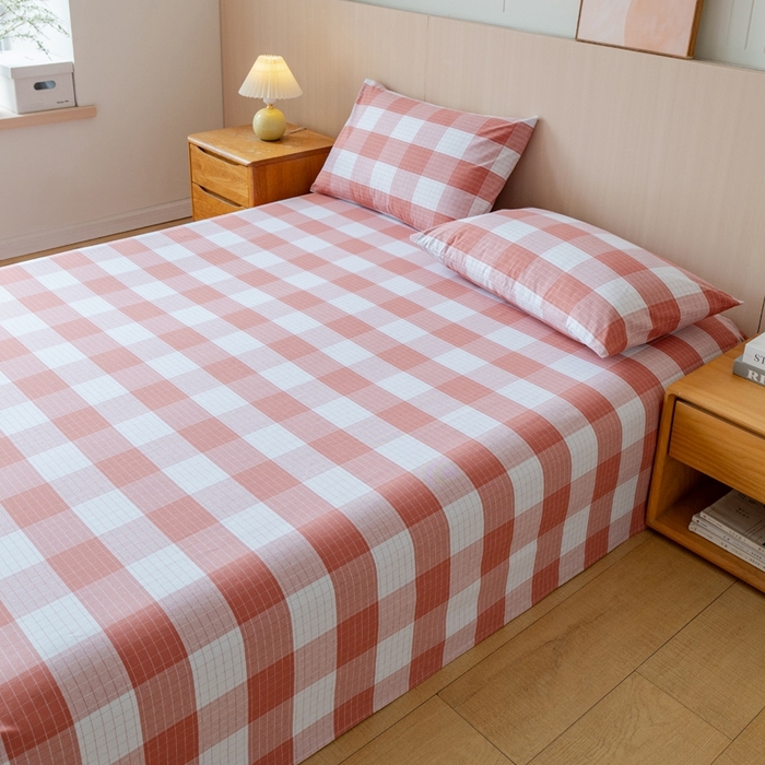 91家纺网 家纺一手货源 找家纺 居美良品2025新款100%全棉色织老粗布床单 素雅-粉格