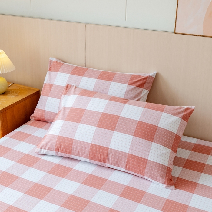 91家纺网 家纺一手货源 找家纺 居美良品2025新款100%全棉色织老粗布床单 素雅-粉格